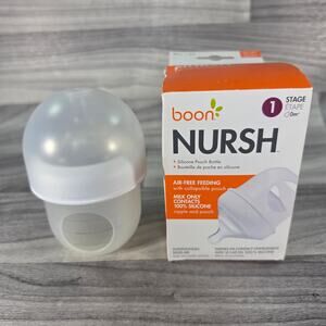 Set of 2 Boon NURSH Silicone Pouch Bottle 4oz Stage 1 Slow Flow 0m+ Clear NIB